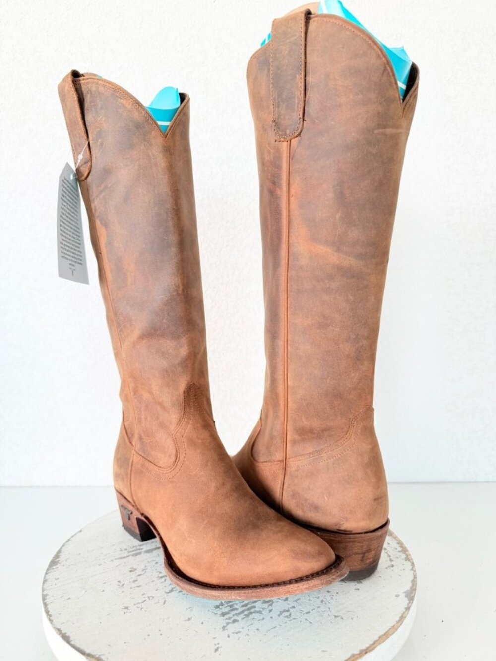 Lane PLAIN JANE Brown Cowboy Boots Womens 7.5 Western Leather Cowgirl Tall Zip